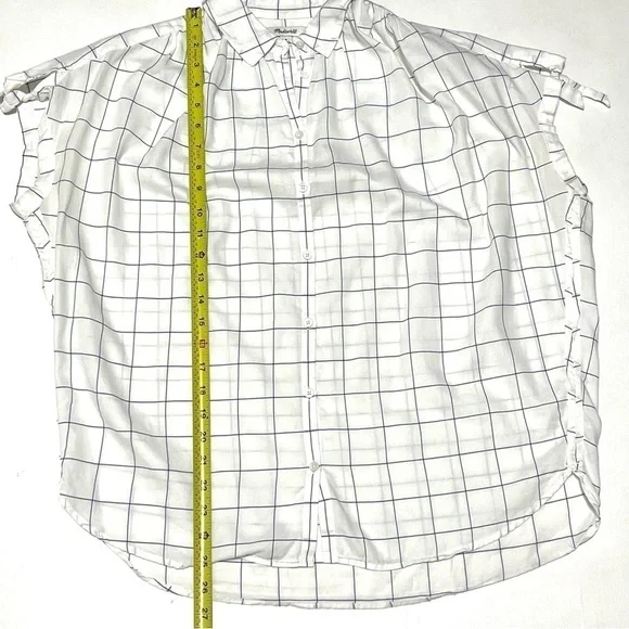 Madewell Woman White Blue Stripe Short Sleeve Button Down Shirt Size M - Picture 9 of 13